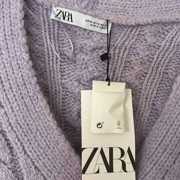 NWT Zara Purple Rhinestone Button Cable Knit Cardigan Sweater Medium - Picture 7 of 11